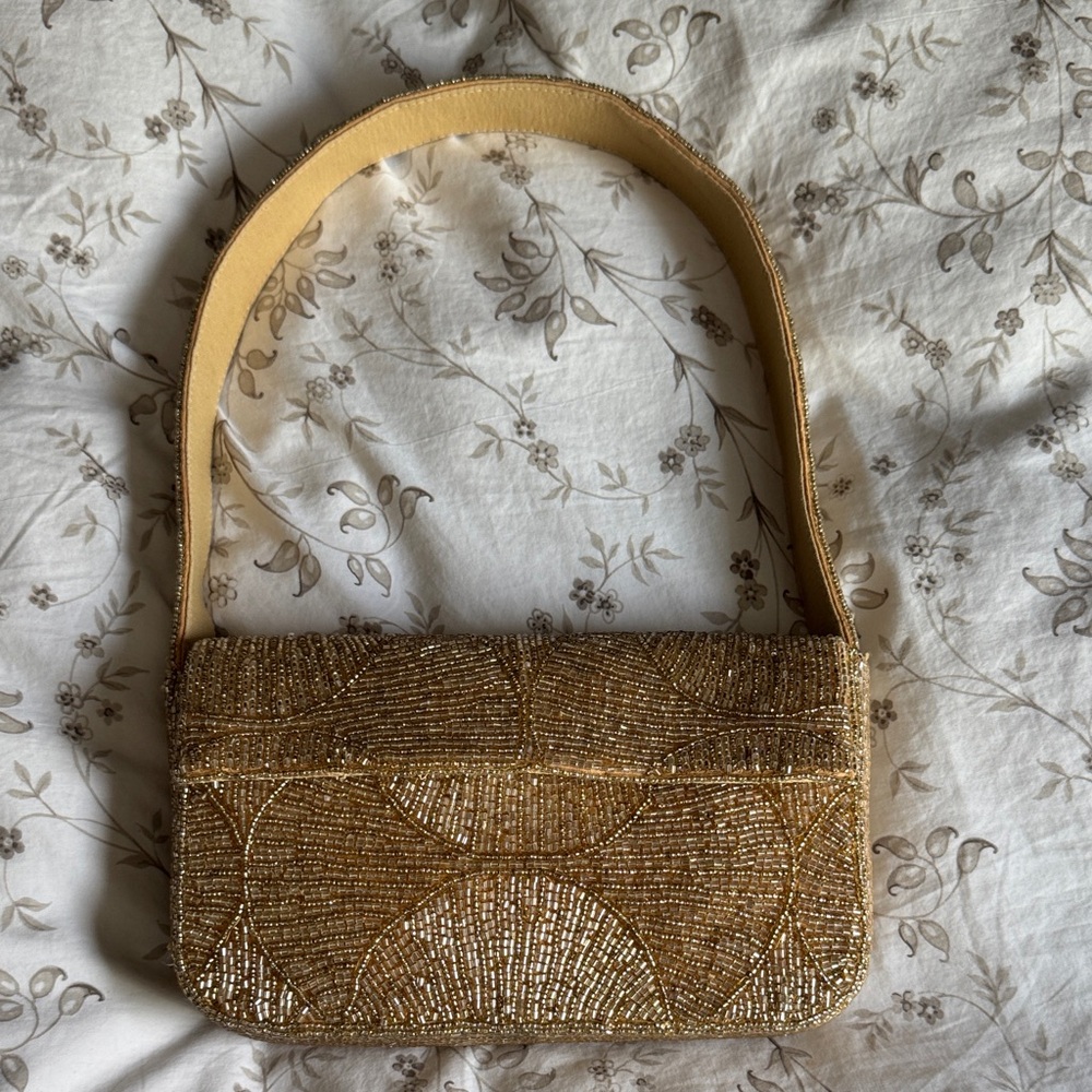 Anthropologie Gold Beaded Women's Bag - Picture 1 of 7